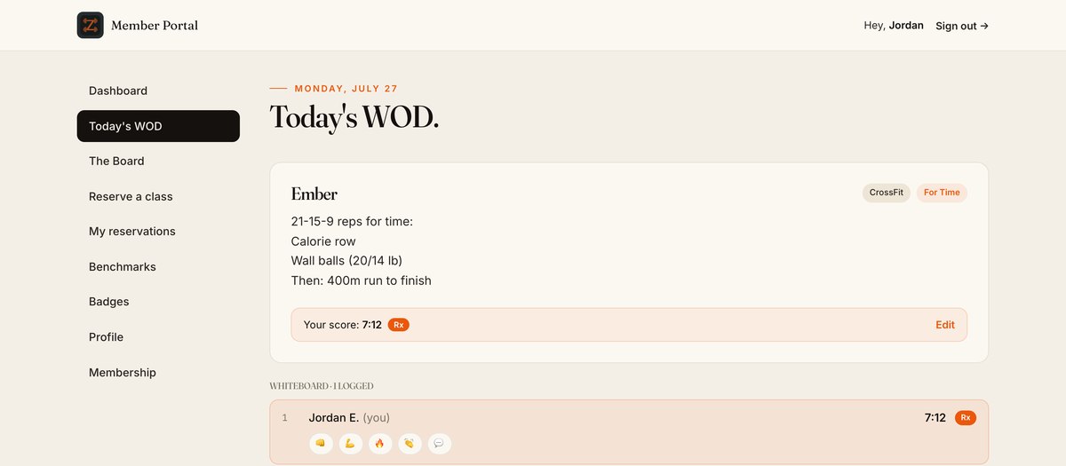 The whiteboard — log scores in a tap, live leaderboard with fist-bumps and comments